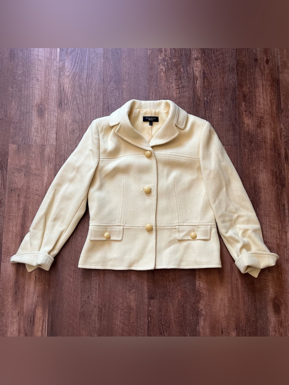 Women’s Talbots Pale Yellow Cream Wool Blend Short Jacket Coat Blazer Sz 10 NWOT